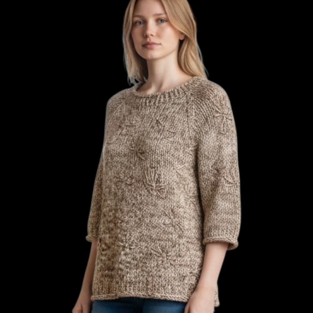 Brunello Cucinelli Feather Cotton Sweater, Floral Embellishment, Size XL, Knit